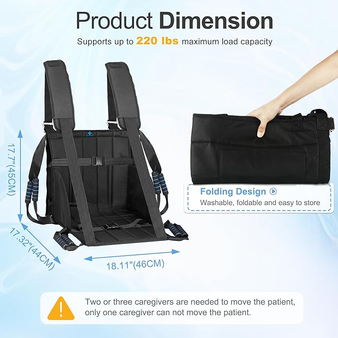Transfer Belt for Elderly & Disabled，Patient Transfer Lift Assist Device for Wheelchair Transfer Board Alternative for Stairs, Chairs & Cars (8 Handles +2 Shoulder Straps)