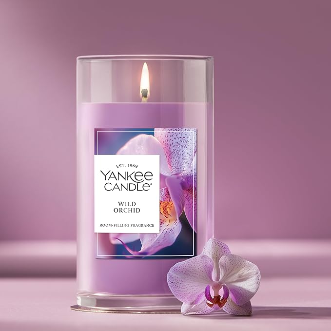 Yankee Candle Medium Pillar Scented Candle with up to 115 Hour Burn Time, Premium Plant Wax Blend for Consistent Burn, 14.25 oz Pillar Candle with Room Filling Fragrance, Wild Orchid