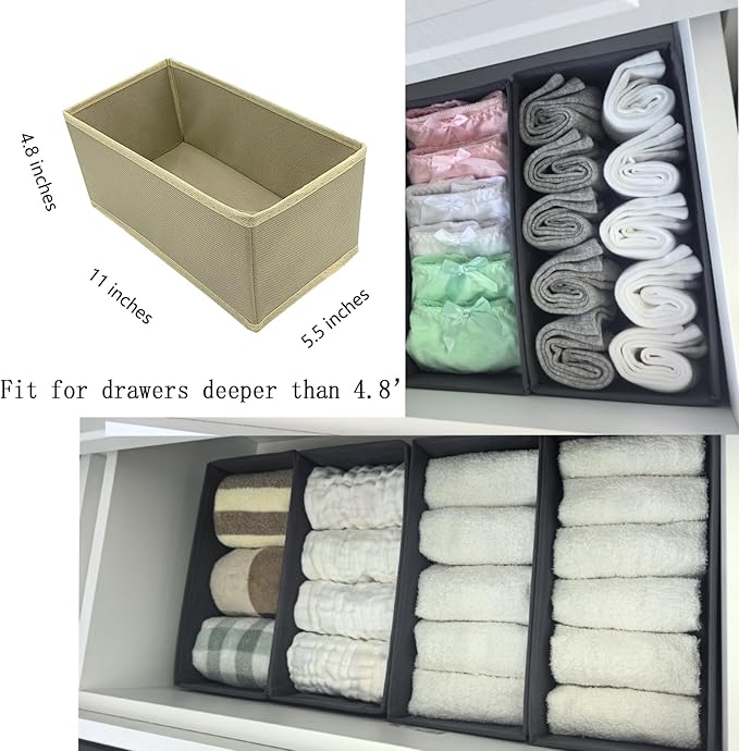 Sock Drawer Organizer 9 Pack - Collapsible Fabric Storage Bins for Underwear Divider, Small Closet Organizers with 9 Compartments, Khaki