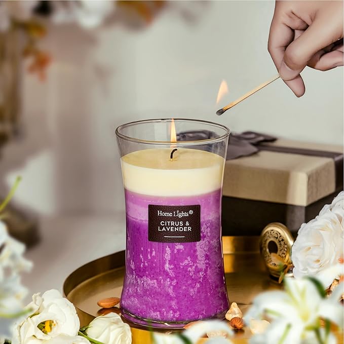 HomeLights 3-Layer Candles for Home Scented, 21.52 OZ Natural Soy Wax Scented Candles Burns Up to 100 Hours, Large Jar, Citrus & Lavender