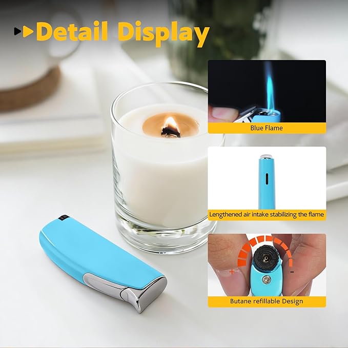 2 Pack Torch Lighter Butane Lighter,Refillable Mini Lighter for Candles Fireworks,Gifts for Friends Or Family Members(NO PREFILLED) (Blue)