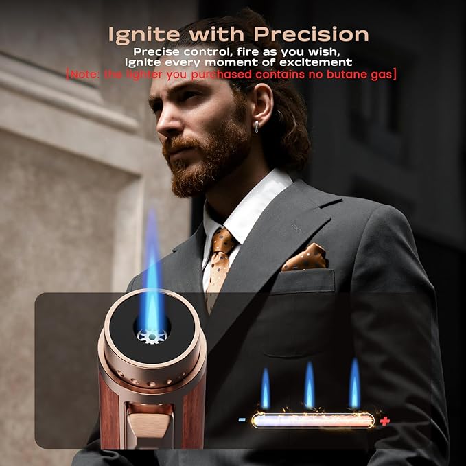 Torch Lighter, All-in-one Torch Lighter with Punch, Holder, Draw Enhancer Tool, Windproof Jet Flame Lighters, Gifts for Men Accessories, Refillable Butane Lighters for Candles, Travel (Without Gas)