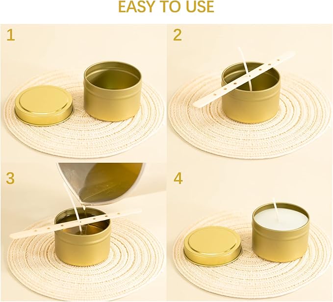 Gold Candle Tins 4oz with Lids, 24 Piece Candle Containers, Bulk Candle Jars for Candle Making - Gold