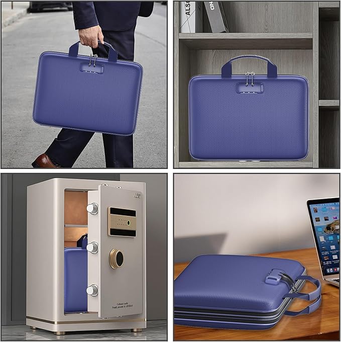 Fireproof File Organizer,Fireproof Document Box with Lock,Large 13 Pocket Expanding File Folder,Hard-Shell Portable Safe Storage for Letter/Legal Document,Laptop,Valuables-Bule