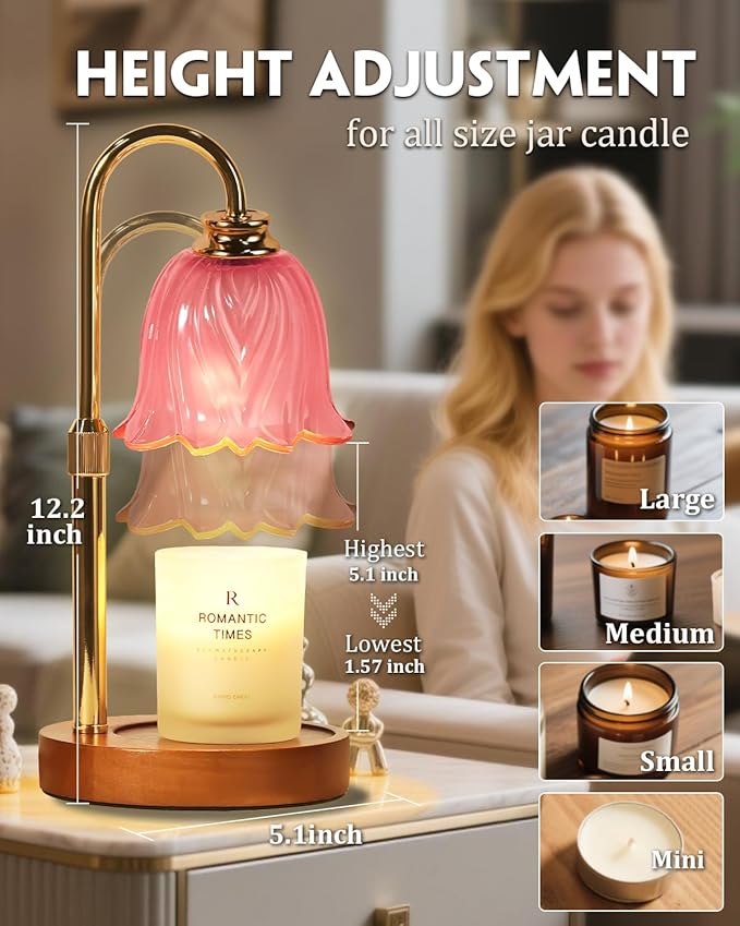 Candle Warmer Lamp, Gold Candle Lamp Warmer with Timer & Dimmer with 2 Bulbs, Birthday Gifts for Women Mom, New Home Bedroom Decor, Height Adjustable