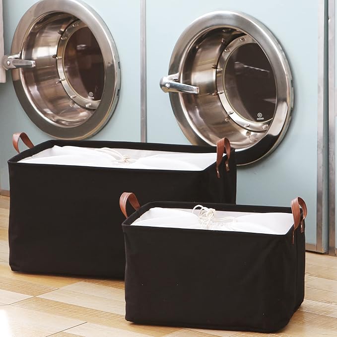 Hinwo 70L Extra Large Storage Bins, 4-Pack Closet Organizers and Storage, Foldable Clothes Storage Baskets with Handles, Containers for Clothing, Blanket, Comforters, Toys, Bedding (Black)