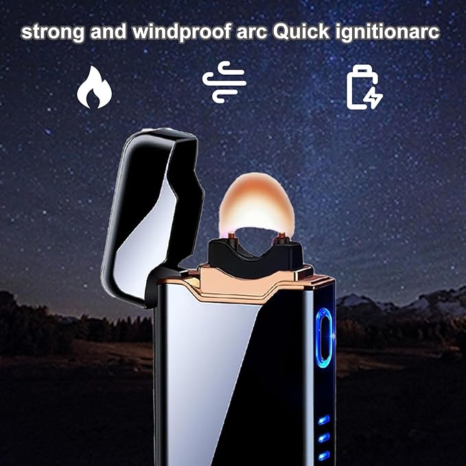 Electric Lighter Plasma Rechargeable with LED Battery Indicator Big Flame, USB Convenient Charging, Windproof Outdoor Cool Lighter Gifts for Men（B-Black）