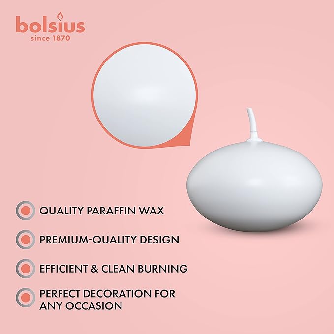 Bolsius White Floating Candles 1.75 Inch, 20 Pack Candle Set – 4,5 Hours Burn Time – Premium European Quality – Smokeless & Dripless Smooth Flame – 100% Cotton Wick – Beach, Wedding, & Party Accessory