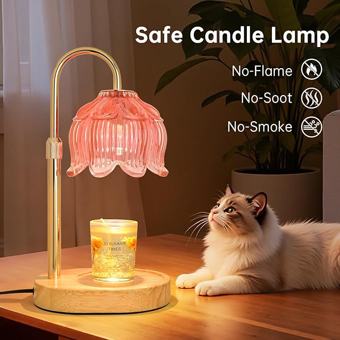 Flower Candle Warmer lamp with Timer Dimmer,Adjustable Height Candle Warmer,Fits All Jar Scented Candles,Christmas Gifts for Mom Women,Candle Lamp for Bedroom Home Decor,Pink