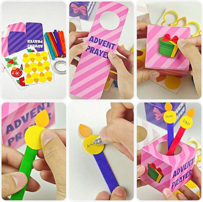 Cinrobiye 24 Set Christmas Advent Prayer Box Craft Kits DIY Advent Candle Prayer Jar with Popsicle Stick Peace Hope Prayer Handmade Paper Box for Xmas Religious Nativity Sunday School Activities