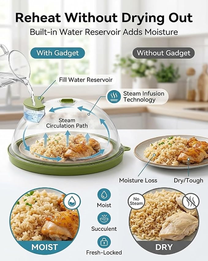 Microwave Splatter Cover Glass Microwave Cover for Food with Water Steamer with Water Steamer Integrated Handle Prevent Food from Drying Dish Bowl Plate Serving Covers Kitchen Gadgets Accessories