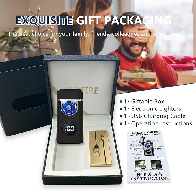 SKRFIRE Electric Lighter - Windproof, Plasma-Flame Arc Lighter, Rechargeable USB, Battery Indicator (Matte Black)