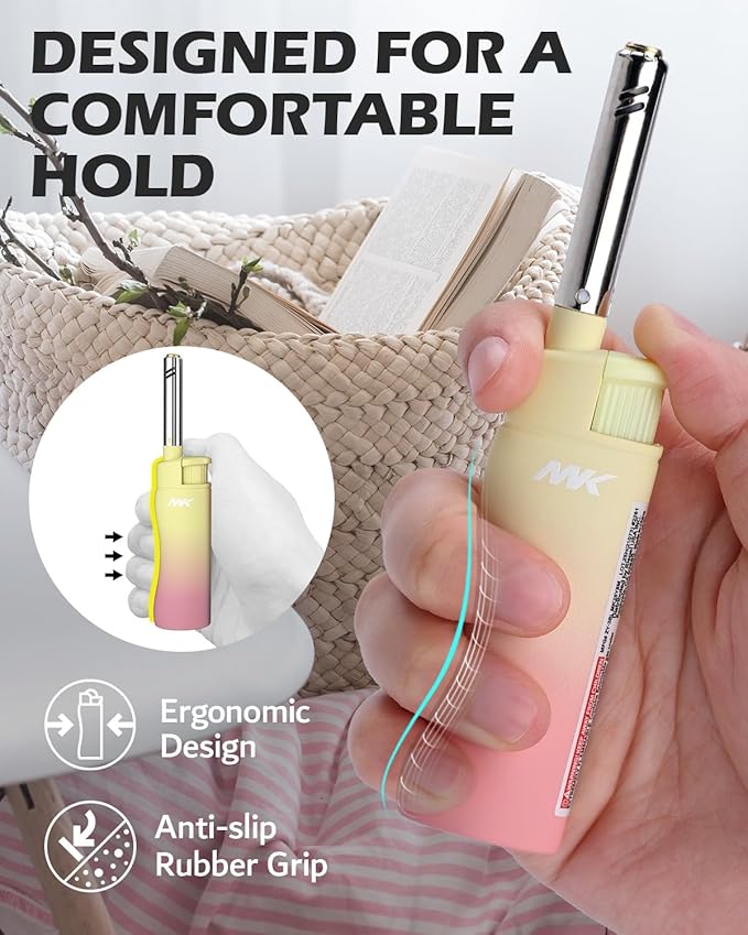 MK Lighter Collector’s Edition Refillable Candle – Multipurpose Jet Flame Butane with Long Wand for Indoor & Outdoor Use Gift Couples Friends Family (Dreamy-5PC)
