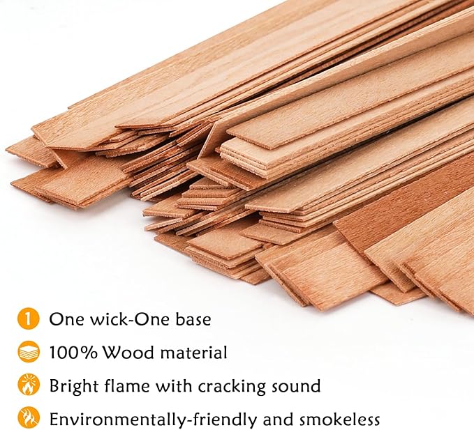 150pcs Wood Wicks for Candles Making,50pcs Wooden Candle Wicks,50pcs Wick Stickers,for Soy Wax, Beeswax, Coconut Wax - DIY Candle Making Supplies for Beginners & Professionals