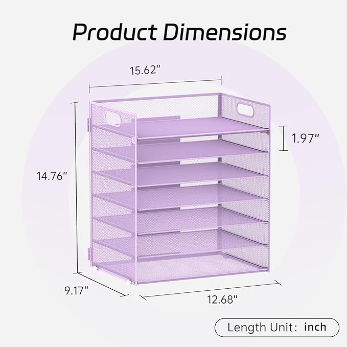 7 Tier Paper Organizer - Mesh Desktop File Holder with Handles for Office School Desk, Black (Purple)