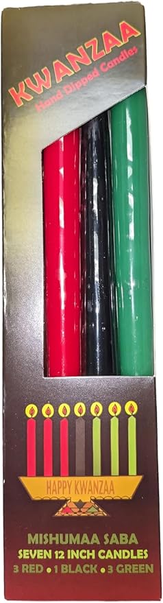 D'light Online 12" Kwanzaa Candle Set Elegant Taper Candles, Premium Quality Hand-Dipped Tapered Candles, Dripless and Smokeles - Set of 7 (12 Inch, Kwanazaa)