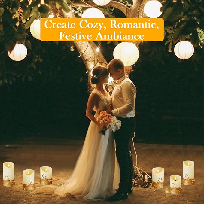 Rechargeable Flameless LED Candles,Flickering Candles with Auto On/Off Timer 2H/4H/6H/8H,Real Wax, Dimmable Brightness,4" 5" 6" Set of 3 for Valentine's Day,Centerpiece Table Decorations,Home Decor