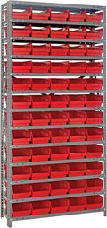 Quantum Storage Systems 1275-102RD Steel Shelving Unit with 4' Shelf Bins, 12' D x 36' W x 75' H, Red