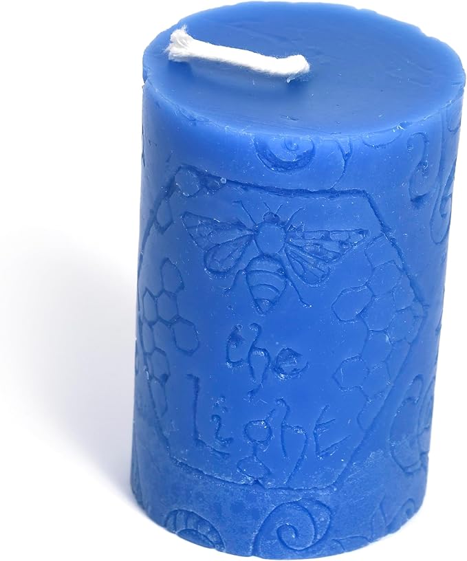 BeeTheLight Beeswax Pillar Candle - 100% Pure Bees Wax - Choose Your Size and Color - 54 Hour Burn Time - Fits 3x4 Holder - Unscented - Natural Light Honey Scent (Rustic Blue, Medium)