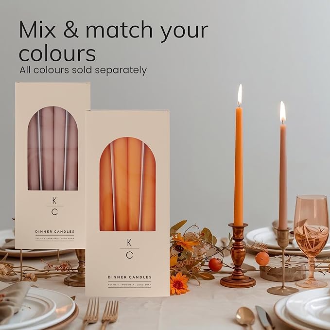 Tapered Dinner Candles - Soy & Paraffin Blend, Dinner Candles with Long-Lasting 7-Hour Burn for Stylish Homes - Candle in Curated Colors Ideal Gift for Hosts, Brides & Event Planners-Orange