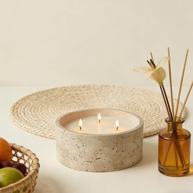 Scented Candle - Amber & Musk & Vanilla, 21 oz. 3 Wick Scented Candle Made with Coconut Oil and Soy Blend Wax | Acacia Wood Lid