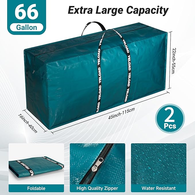 66 Gallon Extra Large Storage Bags 2 Pack – Pink XXL Heavy Duty Waterproof Moving Tote Bags for College Dorm, Travel, Clothes & Bedding Foldable Zippered Duffle with Handles