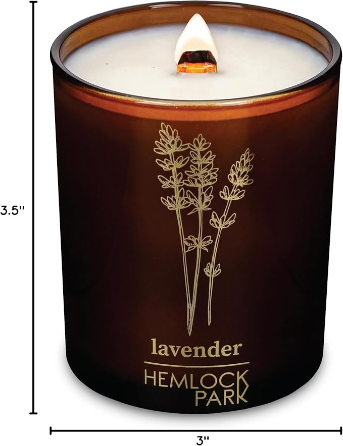 Hemlock Park Amber & Gold Wood Wick Candle Handcrafted with Natural Coconut Wax (Standard 7.2 oz, Lavender)