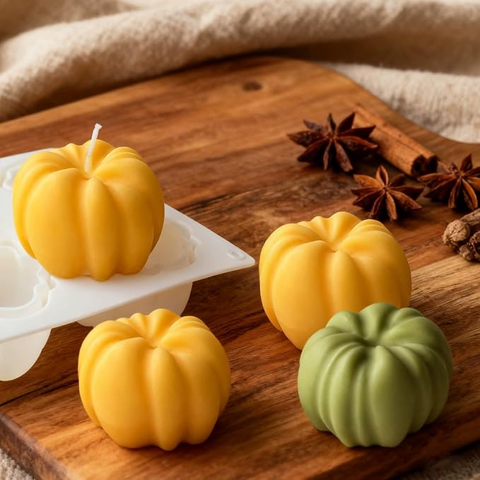 Konrisa Pumpkin Candle Molds, 6 Cavity 3D Bubble Silicone Molds for Candles Making, Soap Making Molds, Halloween Decoraiton