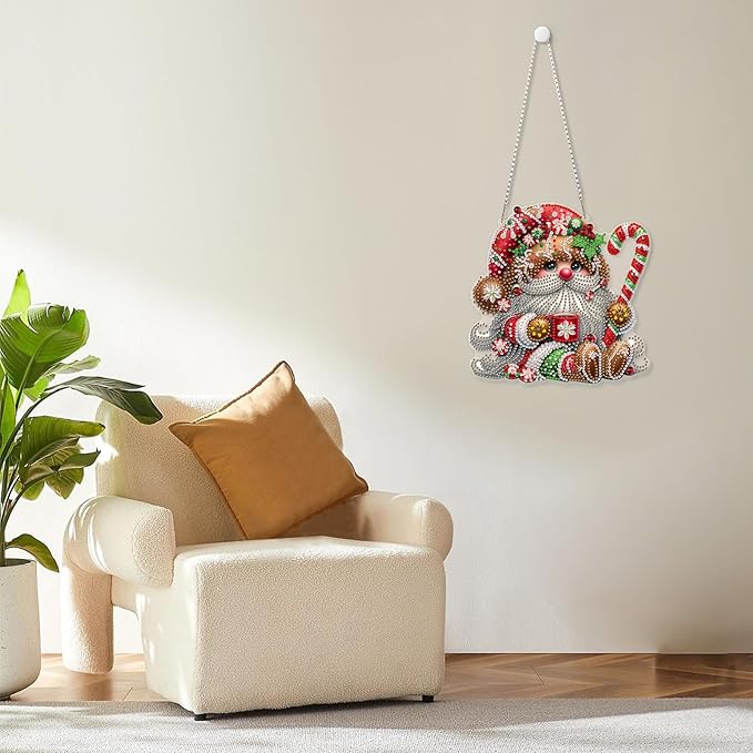 MOGTAA Christmas Diamond Art Hanging Kits for Adults Kids, Christmas Gnomes Diamond Art Suncatchers, 5D Special Shape Diamond Painting Window Pendant Kit for Home Garden Wall Decor