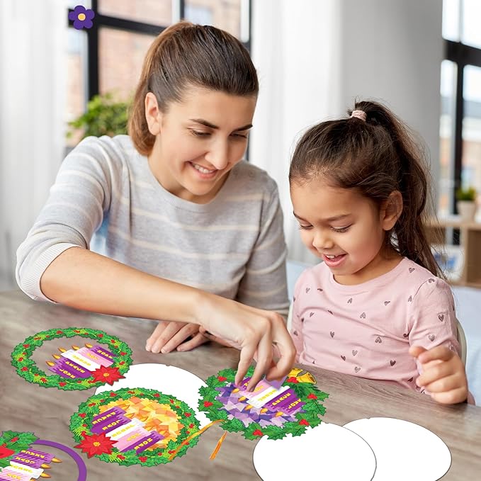 Glicholi 42 Packs Christmas Advent Wreath Suncatchers Crafts, Make Your Own Advent Candle DIY Tissue Art Craft Gift with Joy Christ Peace Hope Love for Xmas Home Church Game Activities