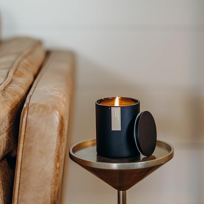 Calyan Wax Co. Palo Santo & Cypress Scented Candle - 75 Hour Burn - Luxury Non Toxic Soy Wax Candles - Long Lasting Black Tumbler Jar Candle for Home - 10.2oz