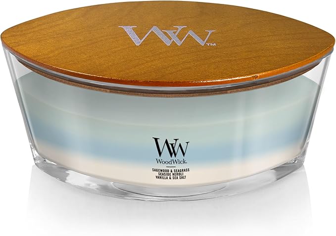WoodWick Oceanic Trilogy Gifts for Women and Men, 16 oz Ellipse Trilogy Candle with Crackling Wick