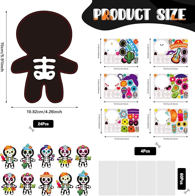 Cinrobiye 24Set Day of The Dead Craft Kits Sugar Skull Masks Craft Kits DIY Paper Mask for Halloween Pinata Goodie Bag Fillers Dia De Los Muertos Birthday Party Favors Holiday Home School Art Project