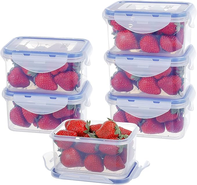 KIGI Small Food Storage Containers, Rectangle, 4-Sided Locking Airtight Lids, BPA-Free Plastic, Leak-Proof, Ideal for Lunch, Meal Prep, Snack & Portion Control, 17 oz / 2.1 Cup, 12 Piece Set