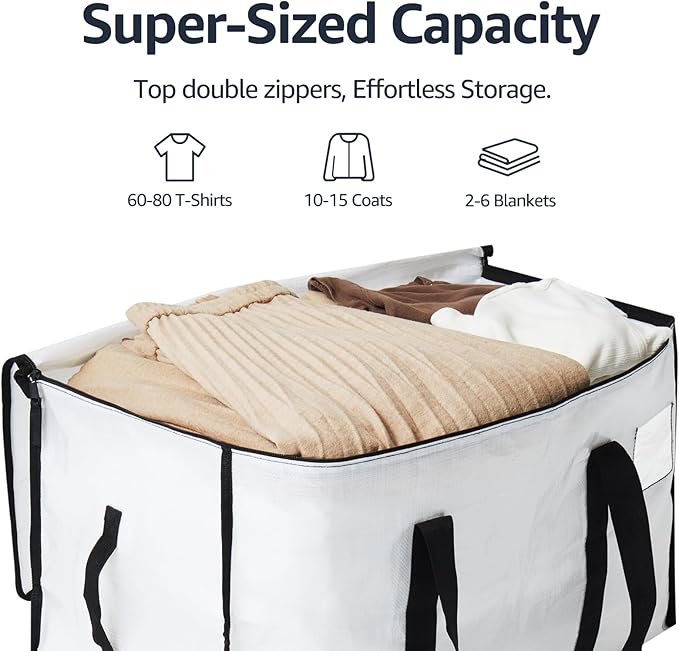 Moving Bags Heavy Duty Extra Large, Moving Boxes, Moving Supplies Essentials, Blue Storage Bins with Lids, Plastic Packing Totes, Storage Bags for Clothes with Handles & Zippers(White, 8 Pack)