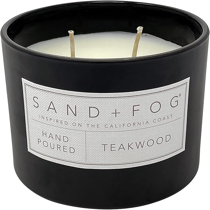 Sand + Fog Scented Candle - Teakwood – Additional Scents and Sizes – 100% Cotton Lead-Free Wick - Luxury Air Freshening Jar Candles - Perfect Home Decor – 12oz