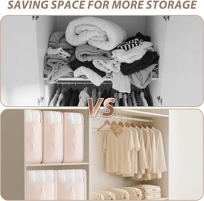 Veki Comforter Storage Bag, Space Saving Self Compression Foldable Blanket Storage Bags, Closet Organizer With Handle and VisualiZation Window, Large Capacity 130L for Bedding, Clothes (Pink, XL)