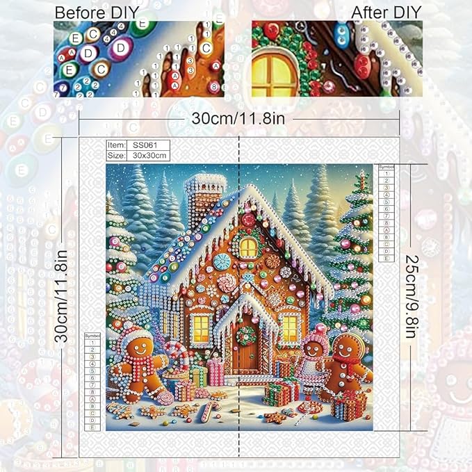 antor Christmas Diamond Painting Kit, 5D Special Shape Diamond Art for Adults, Gingerbread House DIY Crystal Rhinestones Diamond Painting, Holiday Wall Decor, Winter Home Decoration