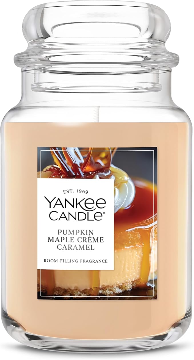 Yankee Candle Pumpkin Maple Crème Caramel, Scented Candle, 22oz Large Jar with up to 150 Hour Burn Time, Giftable