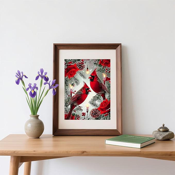 Skyboda Christmas Diamond Art Kits for Adults Beginners, North American Cardinal Diamond Painting Kits for Adults,5D Full Drill DIY Diamond Dot Gem Art Kit Wall Home Decor Arts Craft 12x16 inch