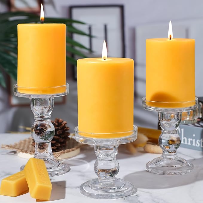 1 Packs 3" x 4" Natural Beeswax Pillar Candles,60 Hours Long Burning Emergency Candles 100% Pure Beeswax Candle,Blessed Bees Wax Candles for Home Room Paryer Parties,Smokeless & Dripless