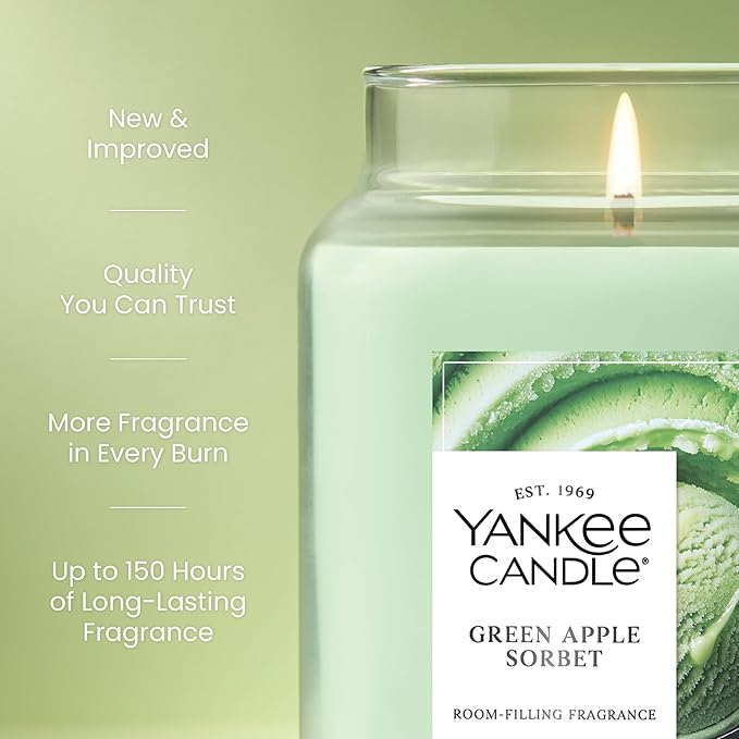 Yankee Candle Green Apple Sorbet Scented Candle, 22oz Large Jar with up to 150 Hour Burn Time, Giftable