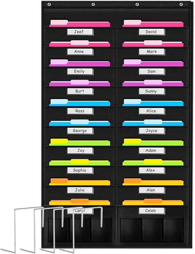 Godery Heavy Duty Storage Pocket Chart for Classroom and Office, Clear Storage Pocket Chart for Files Folder (20+6 Pockets & Nametag)