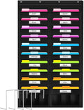 Godery Heavy Duty Storage Pocket Chart for Classroom and Office, Clear Storage Pocket Chart for Files Folder (20+6 Pockets & Nametag)