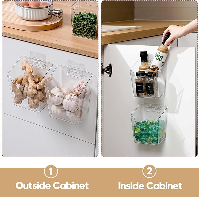 4 Pack Drink Packet Organizer, Clear Acrylic Cabinet Door Organizer Adhesive, Wall Mount Caddy Utensil Holder Floating Bin for Tea Bag Kcup Storage, Sewing Tools, Laundry Pods, Small Cleaning Supply