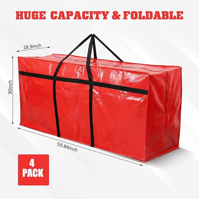 4 Pcs 149 Gallon Extra Large Moving Bags Heavy Duty Storage Bag with Strong Zipper Handle Foldable XXL Jumbo Storage Tote Packing Moving Box for College Dorm Travel Cloth Duffle (Red)