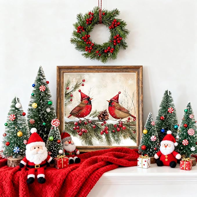 VIGEGU Christmas Diamond Art Kits for Adults - Cardinal Birds Diamond Painting Kits for Adults,Winter 5D DIY Full Round Drill Paint with Diamonds Dots Gem Art Crafts Kits for Home Decor 12x12 in