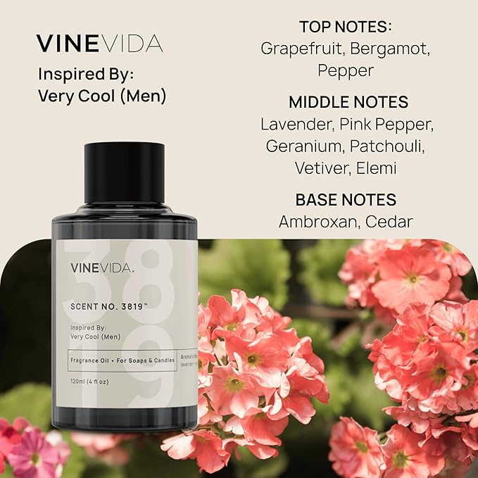 VINEVIDA [4 Oz] Scent No. 3819 Inspired by Very Cool (Men); Fragrance Oil for Candle Making and Soap Making - Premium Candle Scents for Soy Candles