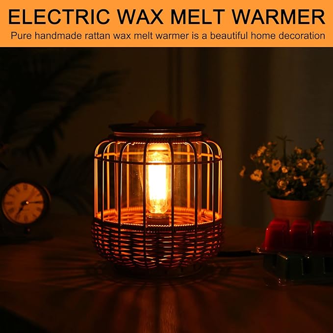 kobodon Electric Wax Melt Warmer Birthday Gifts for Women and Mom Edison Wax Warmer Fragrance Warmer for Home Office Gifts & Decor(Rattan Aroma Lamp)