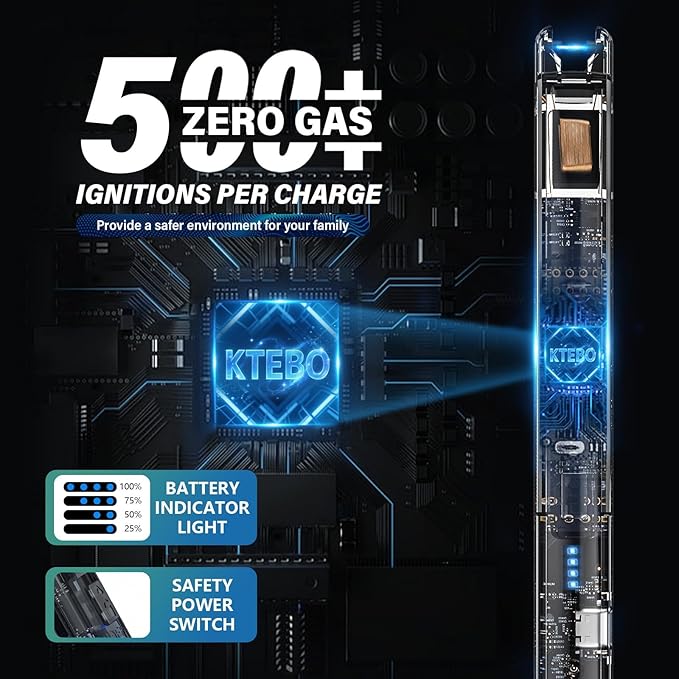 KTEBO® 2 Pack Electric Candle Lighters - 7.4 inch Long USB Rechargeable Plasma Arc Lighter with Safety Lock, Windproof Lighter for Candles, Grill, Camping - See-Through Tech Design, Stocking Stuffers